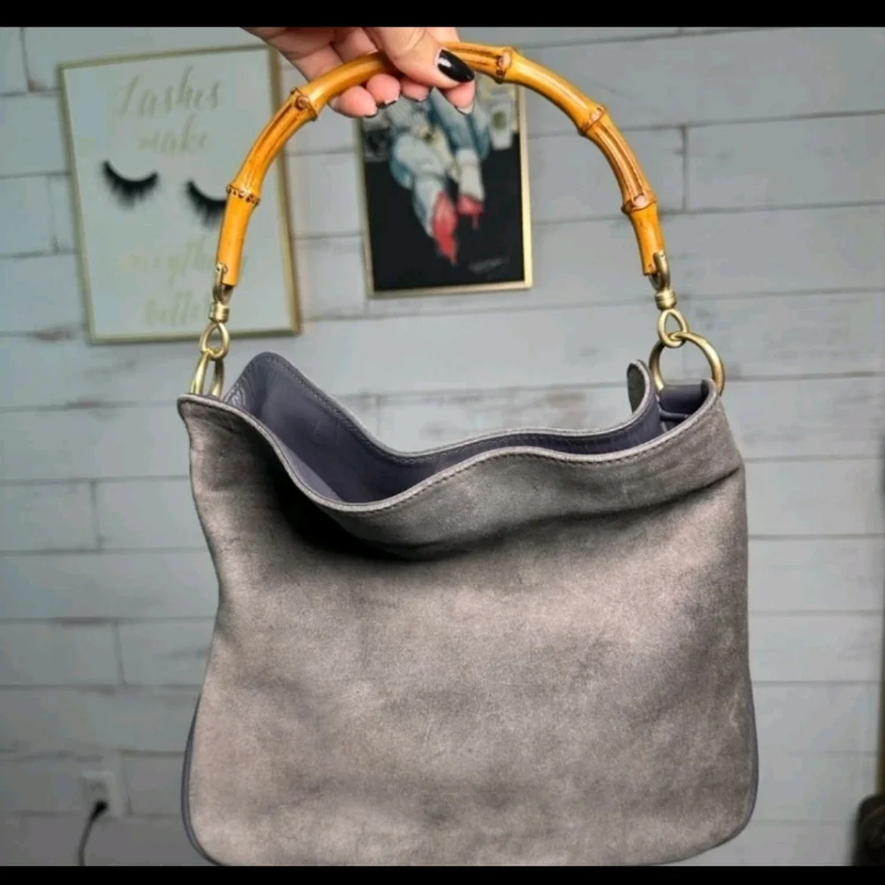 Gucci Bamboo Handle Suede Leather Purse Handbag Vintage Style (EXCELLENT COND) - Picture 2 of 11